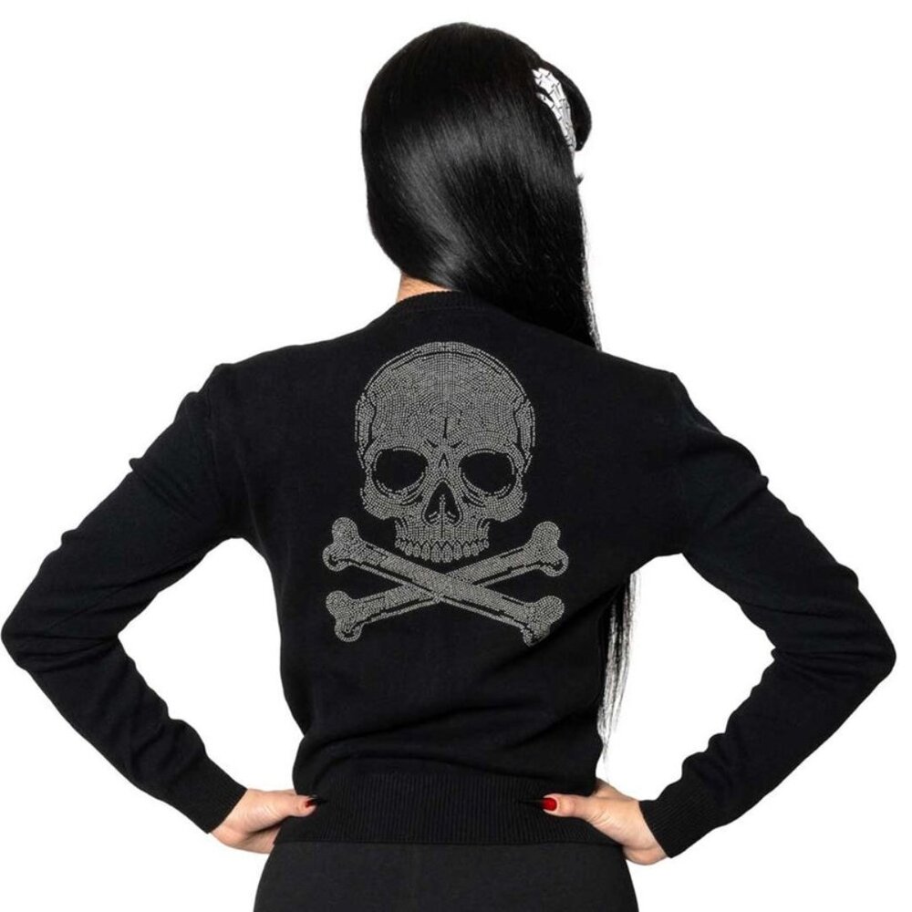 Metal Studded Skull Black Button Up Fitted Cardigan Sweater S-M-L-XL-XXL-XXL NWT